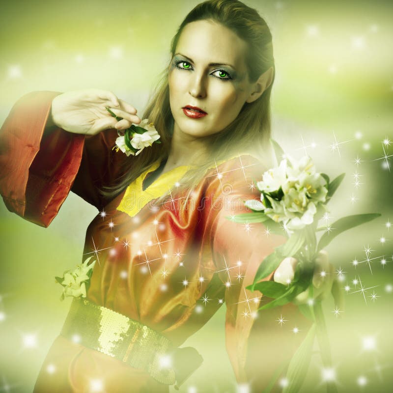 Ritratto di fantasia di modo della donna magica immagine stock Ritratto di fantasia di modo della donna magica immagine stock