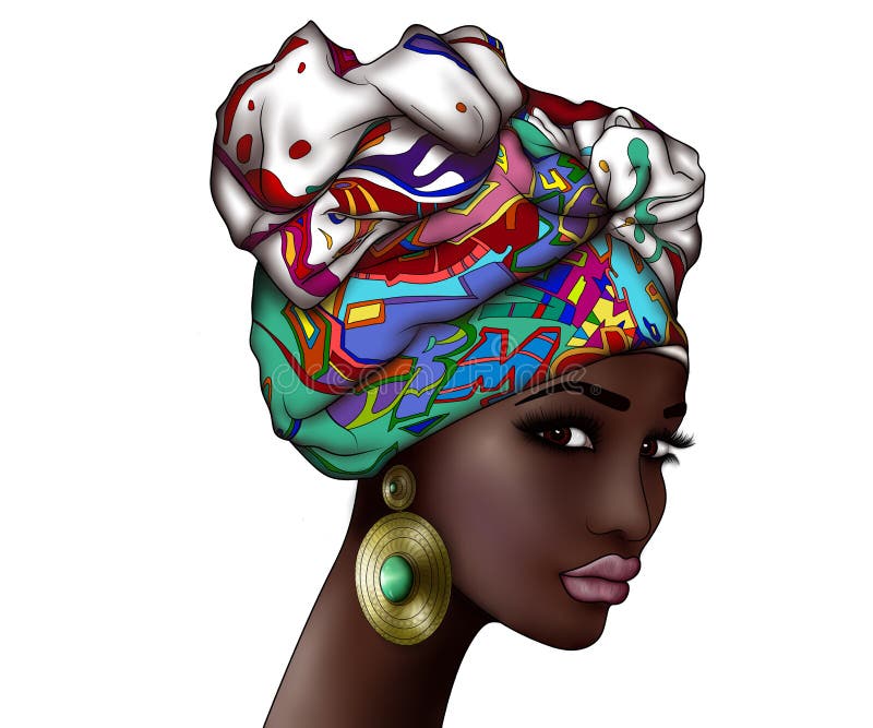 Ritratto di giovane bella donna africana in un turbante