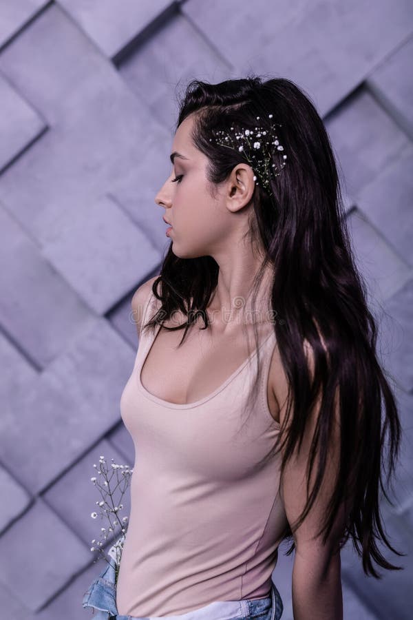 Ritratto di profilo di bella ragazza con abbellito con i capelli degli accessori immagine stock Ritratto di profilo di bella ragazza con abbellito con i capelli degli accessori immagine stock