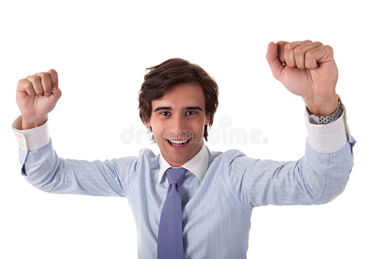 Ritratto di un uomo d'affari molto felice con il suo braccio immagine stock libera da diritti Ritratto di un uomo d'affari molto felice con il suo braccio immagine stock libera da diritti
