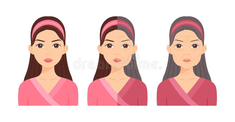 Ritratto di una bella ragazza e di una donna anziana. bruna di capelli castano e grigio. la testa della donna e il processo di inv royalty illustrazione gratis
