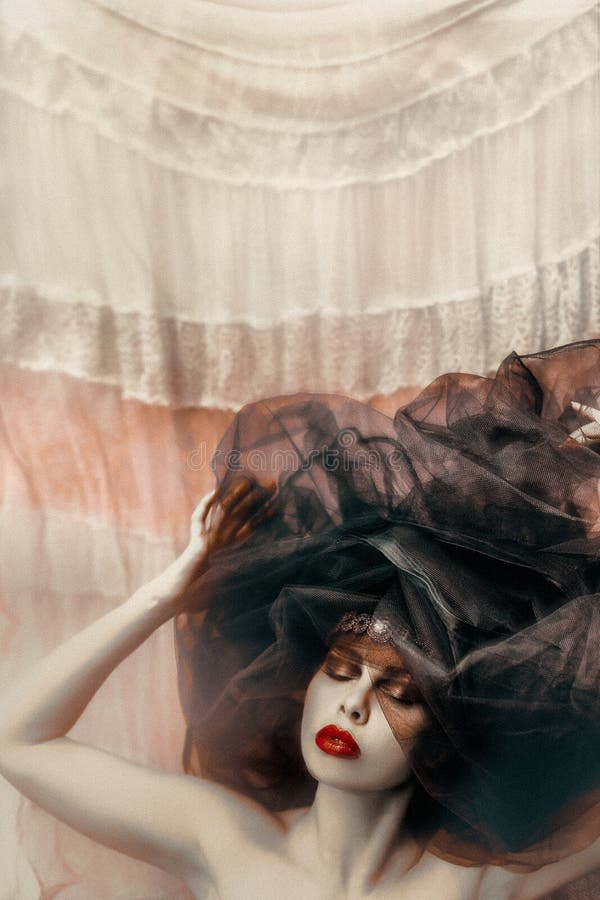 Ritratto femminile elegante e elegante con il concetto di labbra rosse fotografie stock libere da diritti
