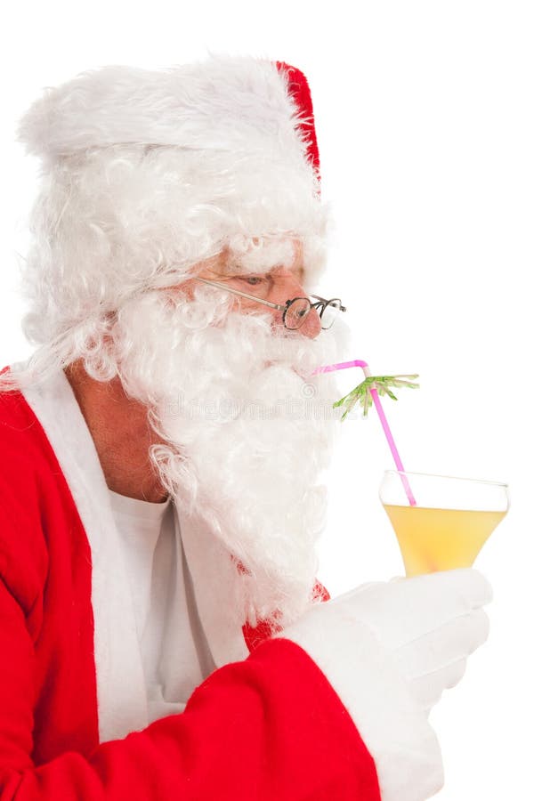 Ritratto Santa Claus con la bevanda tropicale immagini stock libere da diritti Ritratto Santa Claus con la bevanda tropicale immagini stock libere da diritti