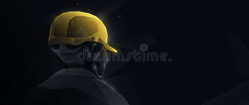 Ritratto wireframe in basso-poli di un operaio e di un cappello fisso. illustrazione vettoriale illustrazione vettoriale