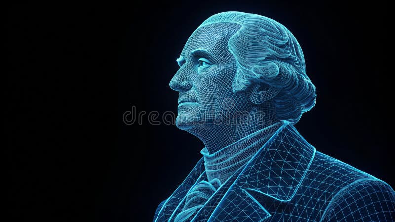 Ritratto wireframe Jefferson Digital Scultura 3D Modello America Storia digitale Arte 3D rendering Wireframe ritratto royalty illustrazione gratis