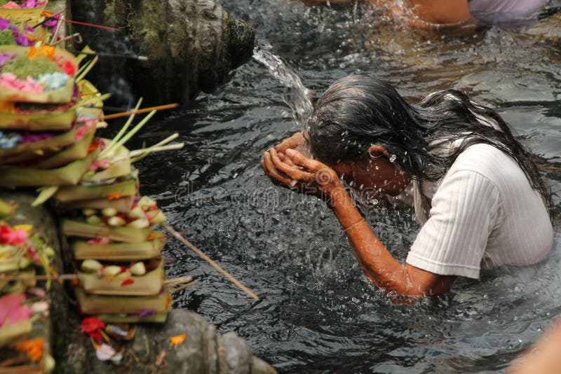 Ritual Bathing Ceremony at Tampak Siring, Bali Indonesia Editorial
