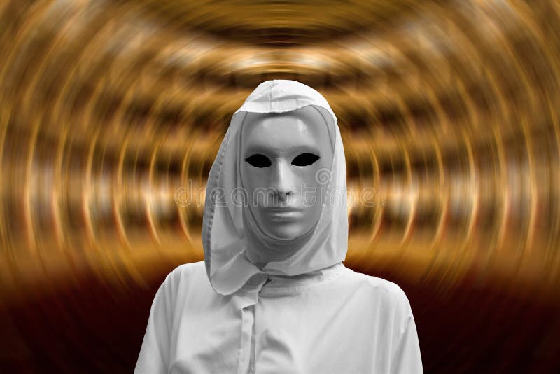 Priestess of red magic, sorcerer with magical mask occult Masonic Lodge, red magic background. Priestess of red magic, sorcerer with magical mask occult Masonic Lodge, red magic background