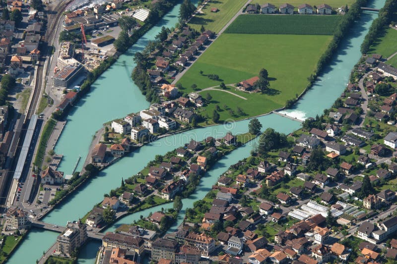 River Aare and houses in Interlaken