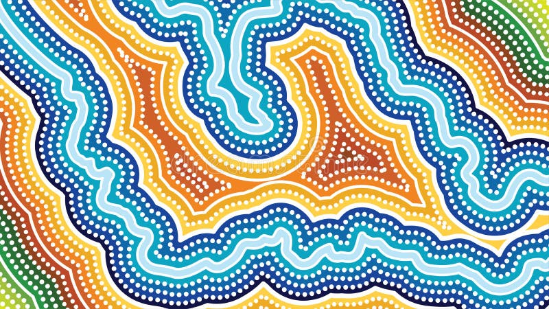 River, Aboriginal art vector background with river, Landscape Illustration of aboriginal river. Australian aboriginal border vectors