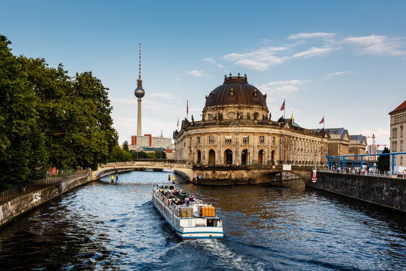 River Boat Approacing Museum Island, Berlin stock photography