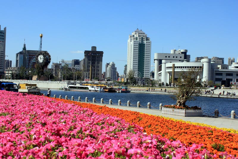 River and city area in Tianjin, China