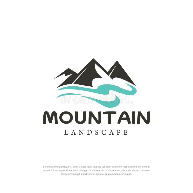 River Creek Mountain Peak. Mountain Hills Landscape Logo Design Stock