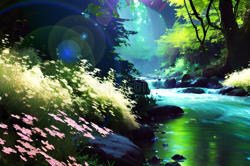 River and flowers stock image. Image of sunlight, flower 272808965