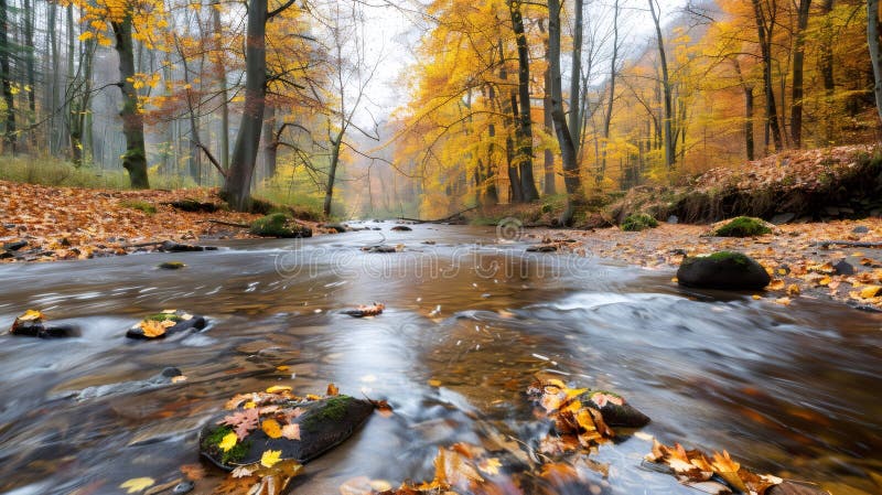 River flowing through colorful autumn forest royalty free illustration