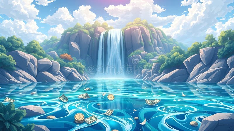 The waterfall of money stock illustration. Illustration of grab - 67302473