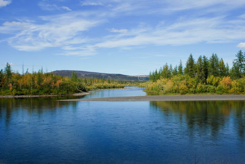 Blue river under the blue sky. royalty free stock photography Blue river under the blue sky. royalty free stock photography