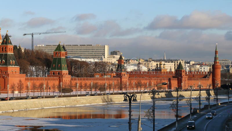 River landscape with the Moscow Kremlin towers