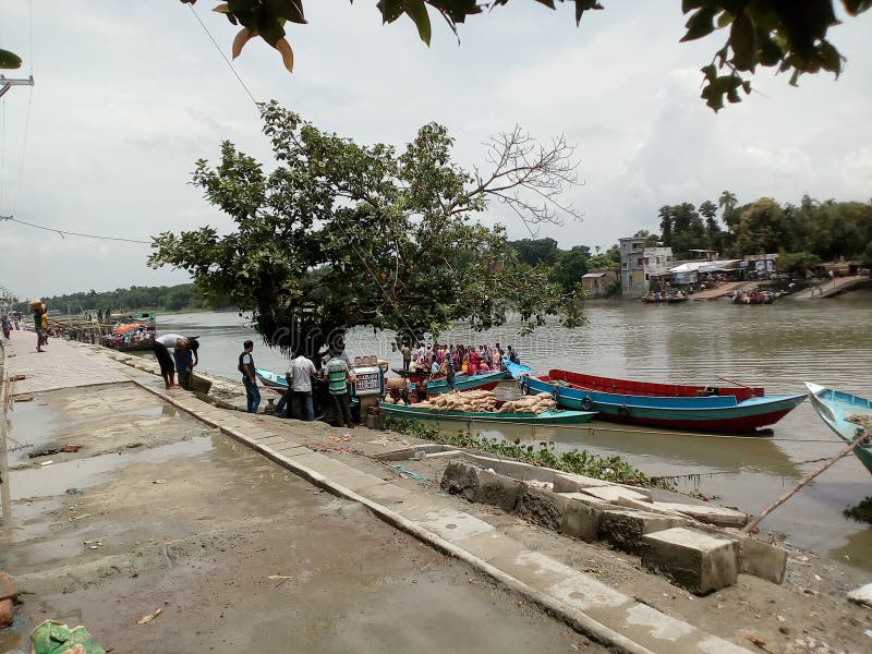 River loading unloading area,voyrob river bangladadh stock photo