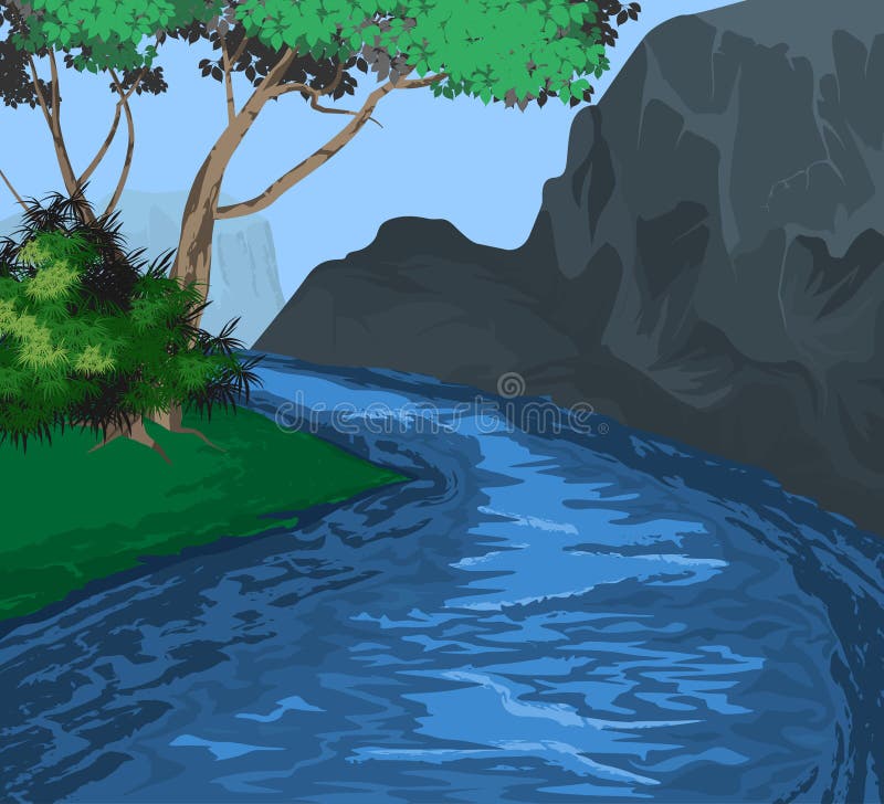 River and Mountain Nature Landscape Stock Illustration - Illustration ...