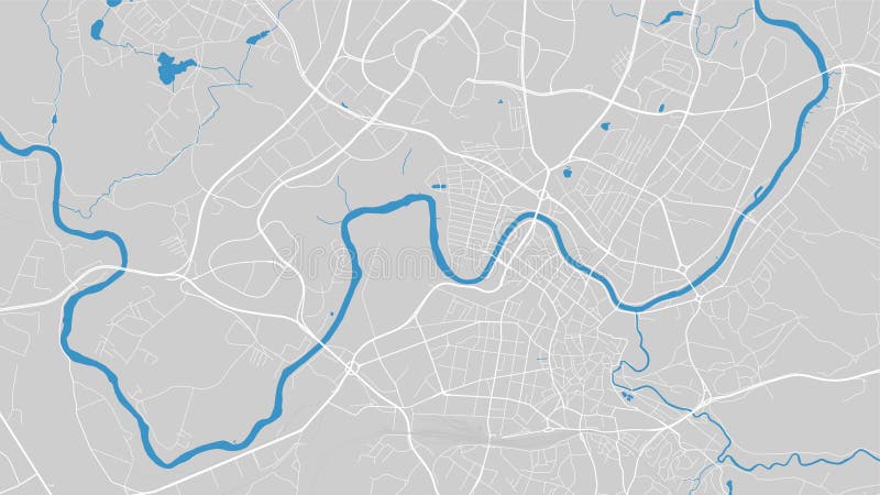 River Neris map, Vilnius city, Lithuania. Watercourse, water flow, blue on grey background road map. Vector illustration