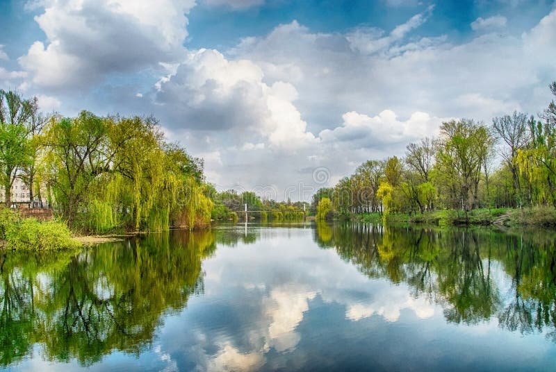 River in park stock photo. Image of bridge, background - 69566076