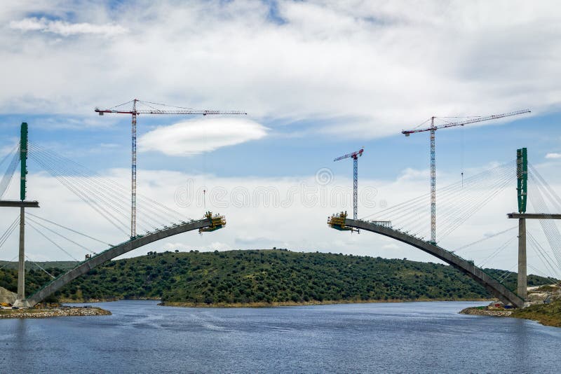 River Railway Bridge Under Construction in Spain