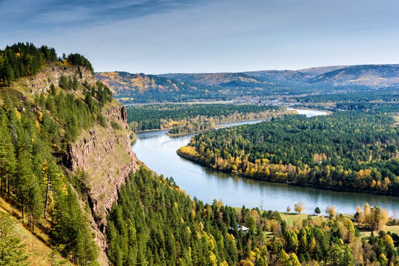 River Rock And Autumn Forest View From Above Stock Image Image Of