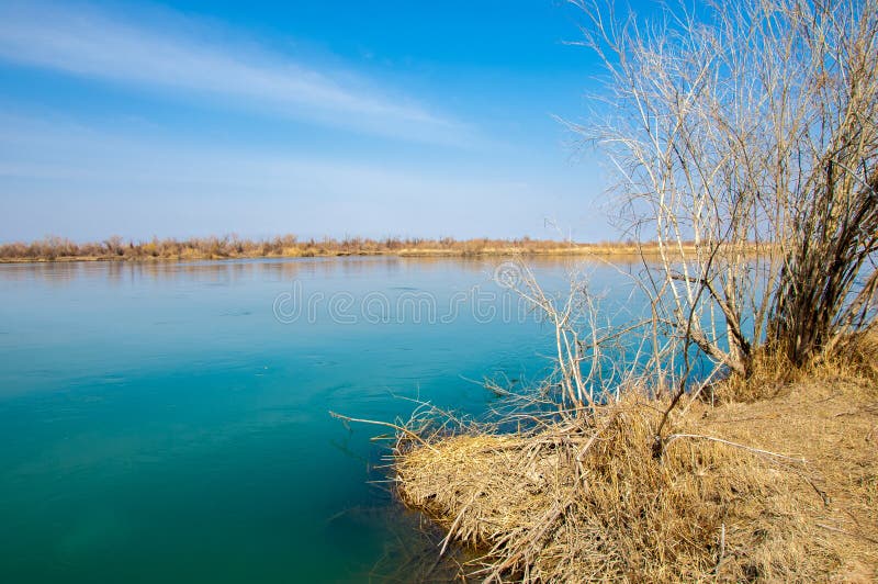 River in spring steppe stock photo. Image of pond, quiet - 122728078