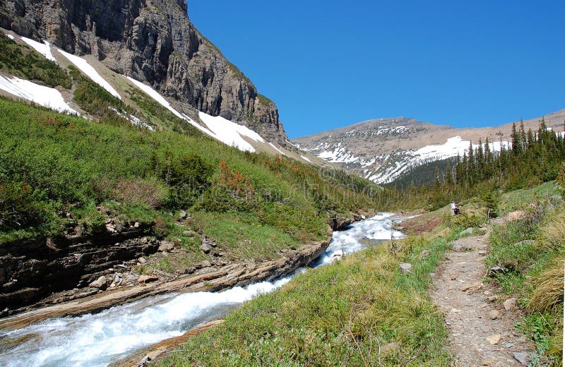 River valley and snow mountains