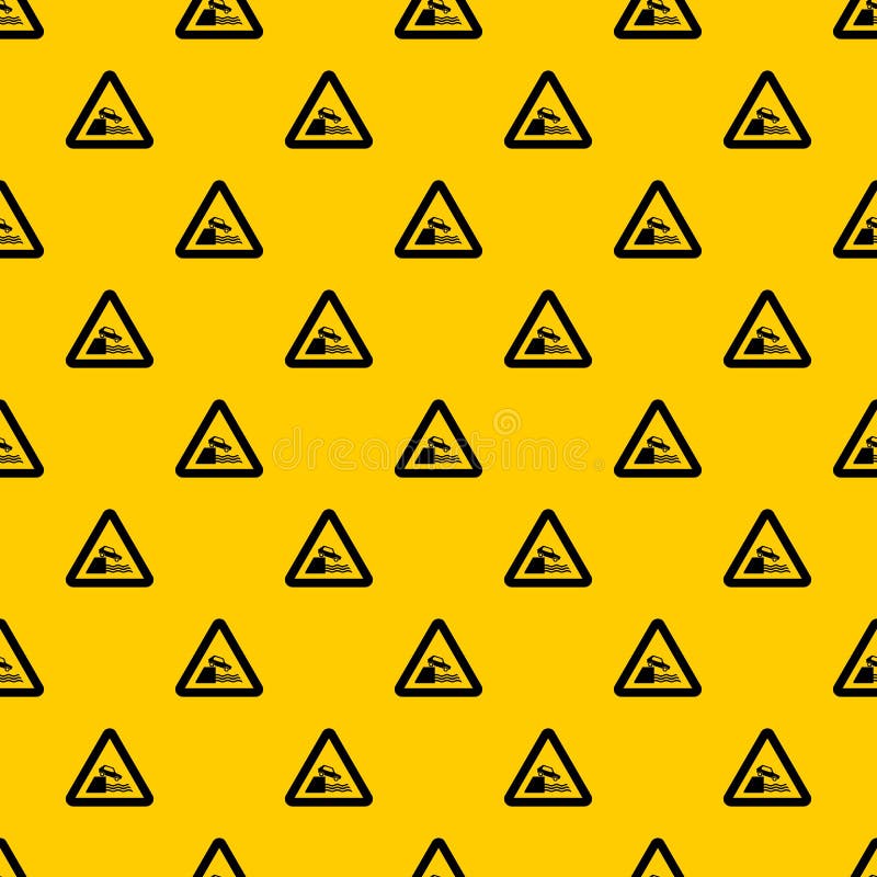 Riverbank traffic sign pattern seamless vector repeat geometric yellow for any design. Car falling off cliff vectors