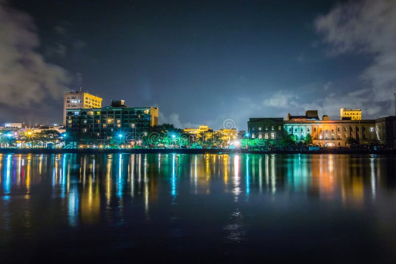 Riverfront board walk scenes in wilmington nc at night stock photography Riverfront board walk scenes in wilmington nc at night stock photography