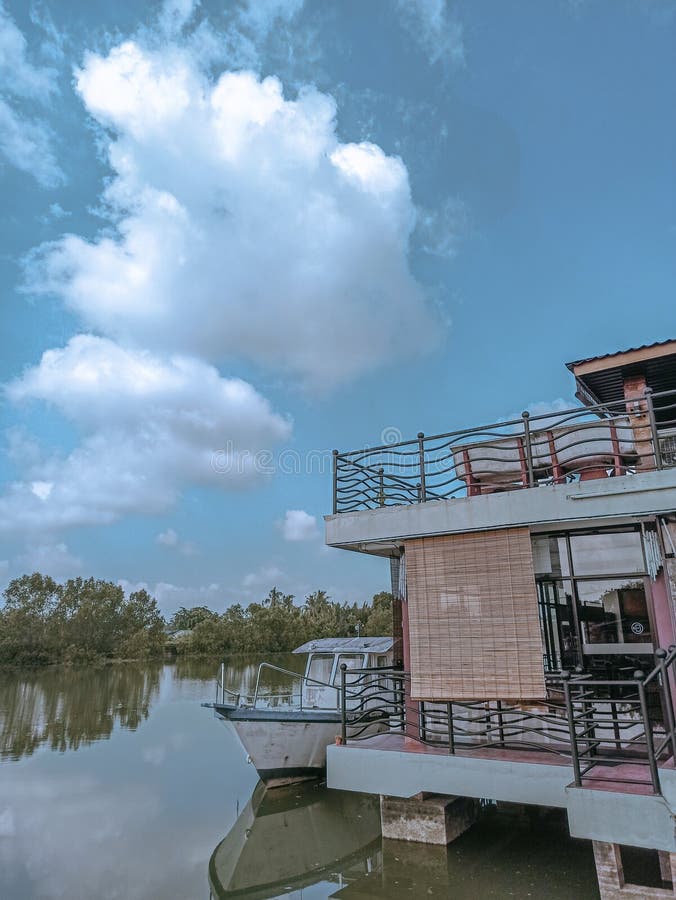 Riverside coffee house stock photo. Image of stadium 210180108