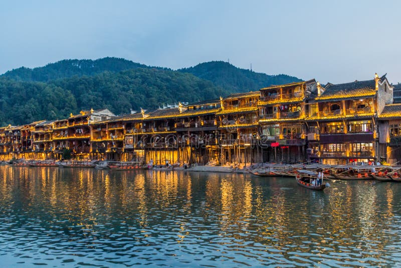 Riverside houses in Fenghuang Ancient Town, Hunan province, Chi