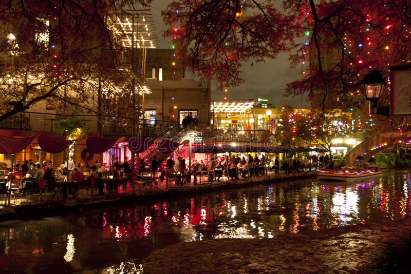 Riverwalk in San Antonio at Night at Holidays Stock Image - Image of ...