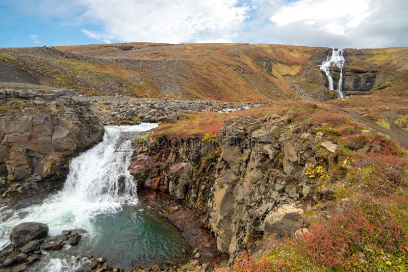 Rjukandi Waterfall In Autumn In Iceland Stock Photo Image Of