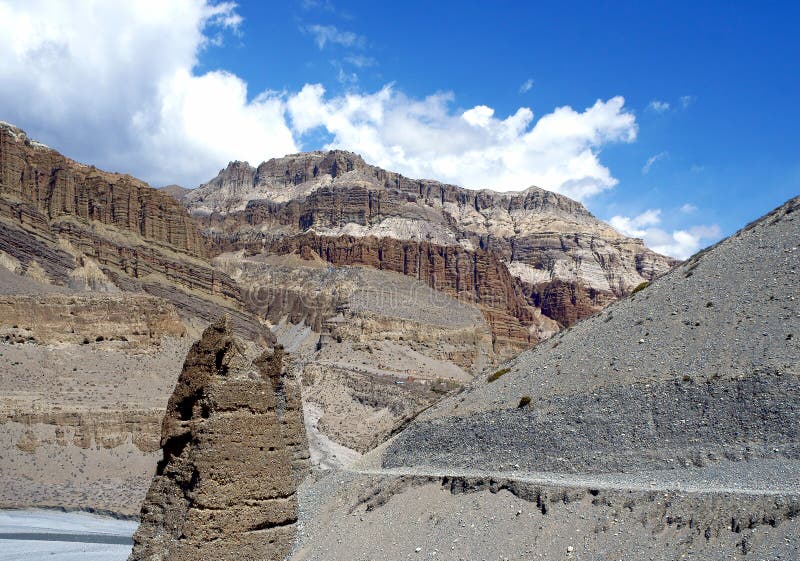 The road along the valley of the river Kali Gandaki in Upper