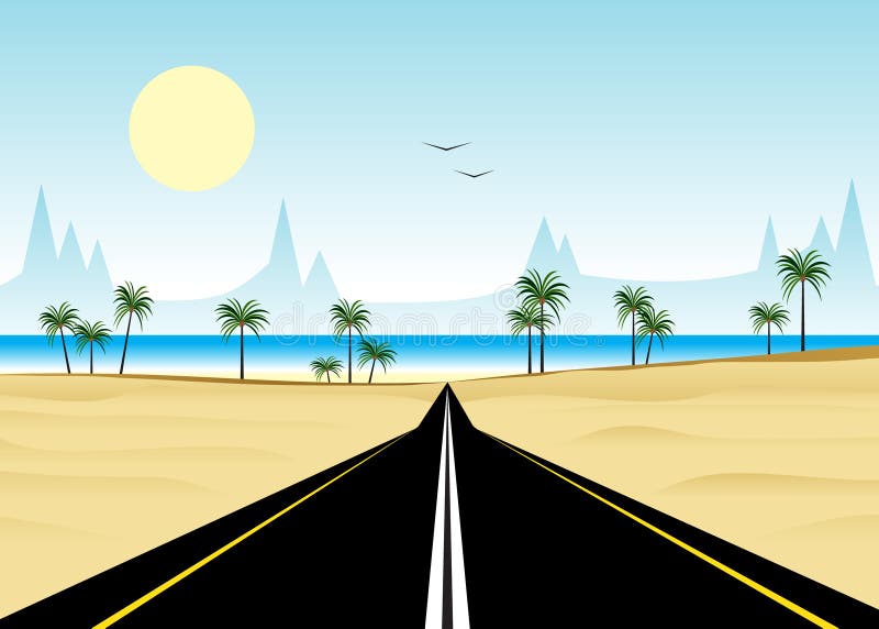 Road and beach.