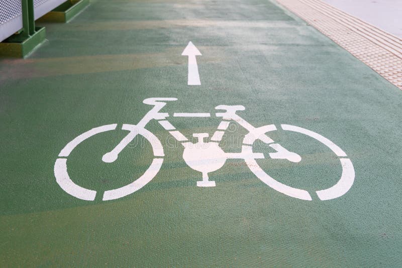 A road for bicycles drawn on the asphalt. Lane for cyclists, Bratislava