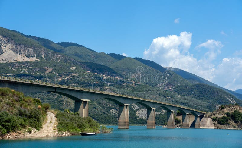 Lake Kremasta and Episkopi bridge in Karpenissi Greece