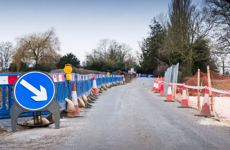 Road closure roadworks on rural country road, Buckinghamshire UK