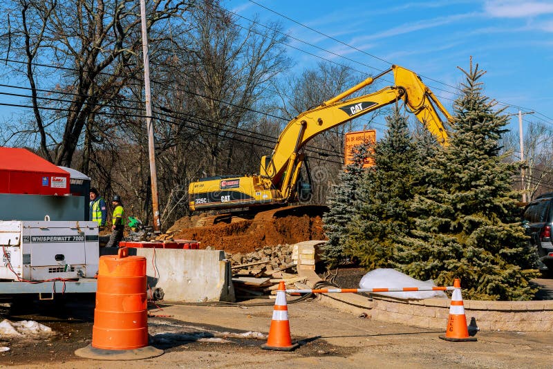 Road Construction Works with Commercial Equipment Editorial Image Image of pavement, area