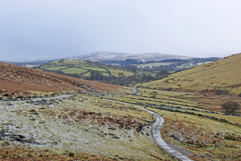 Road through Dartmoor, Devon in Winter Stock Image Image of meadow