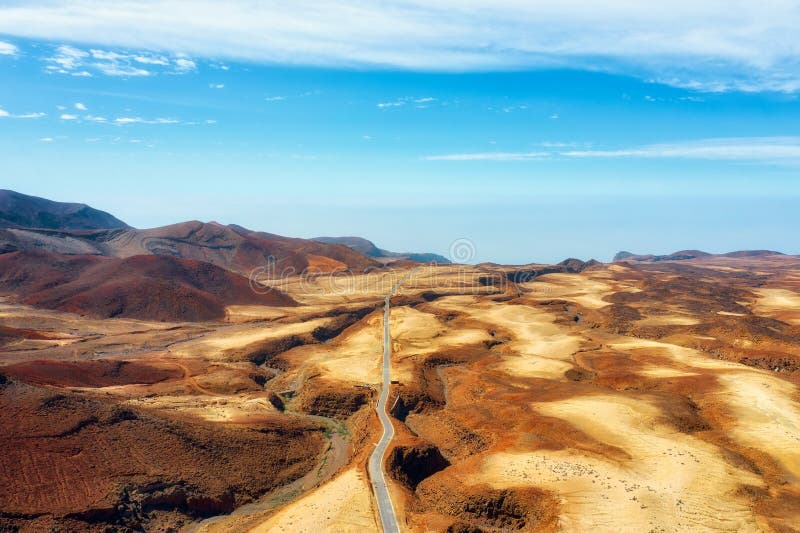 Road through the dry desert highlands of Santo Antao, Cape Verde