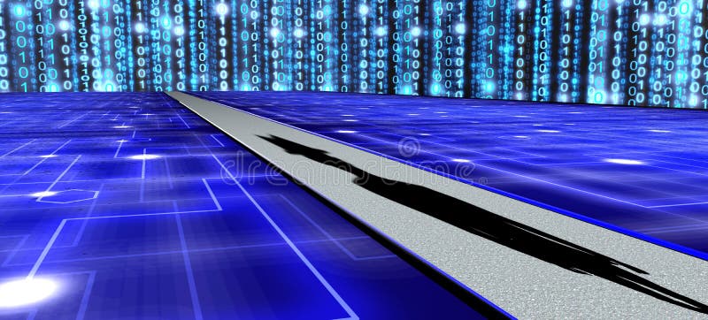 Road leading to a digital matrix vector illustration