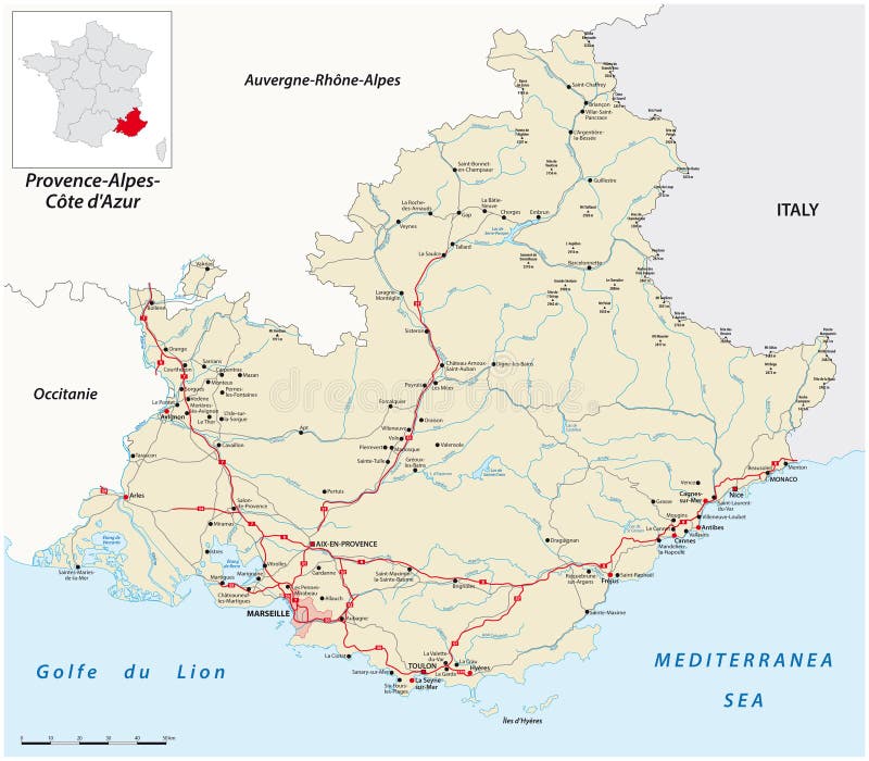 Road Map of the French Region of Provence-Alpes-Cote D Azur Stock ...