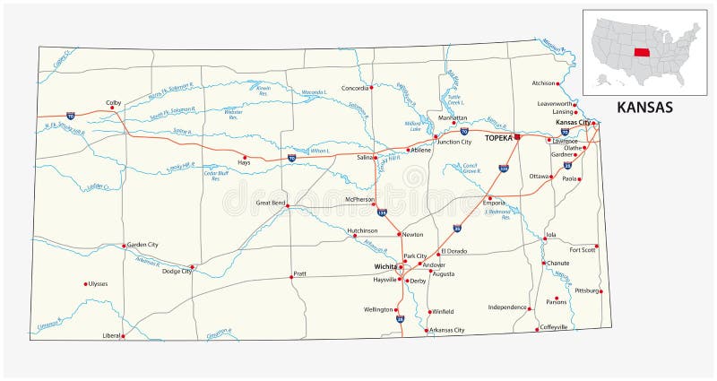 Road map of the US American State of kansas royalty free illustration