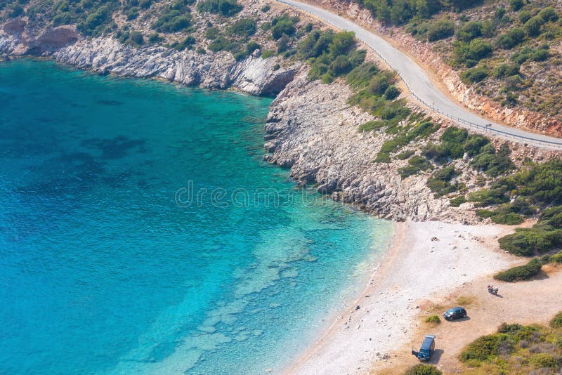 The road in the mountains near Blue lagoon in the Aegean sea royalty free stock photo The road in the mountains near Blue lagoon in the Aegean sea royalty free stock photo