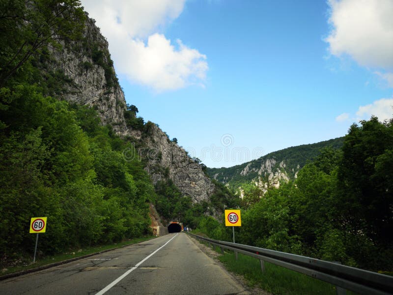 Road in the mountains - Serbian road along the Danube river royalty free stock photos Road in the mountains - Serbian road along the Danube river royalty free stock photos
