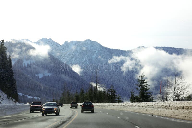 Road through Mt, cold winter in Montana