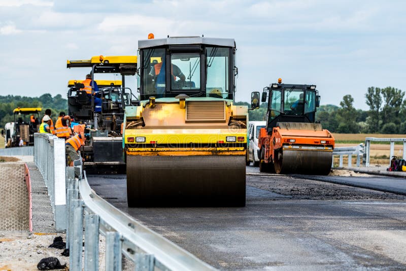 Road Roller Working On The Construction Site Stock Photo Image of
